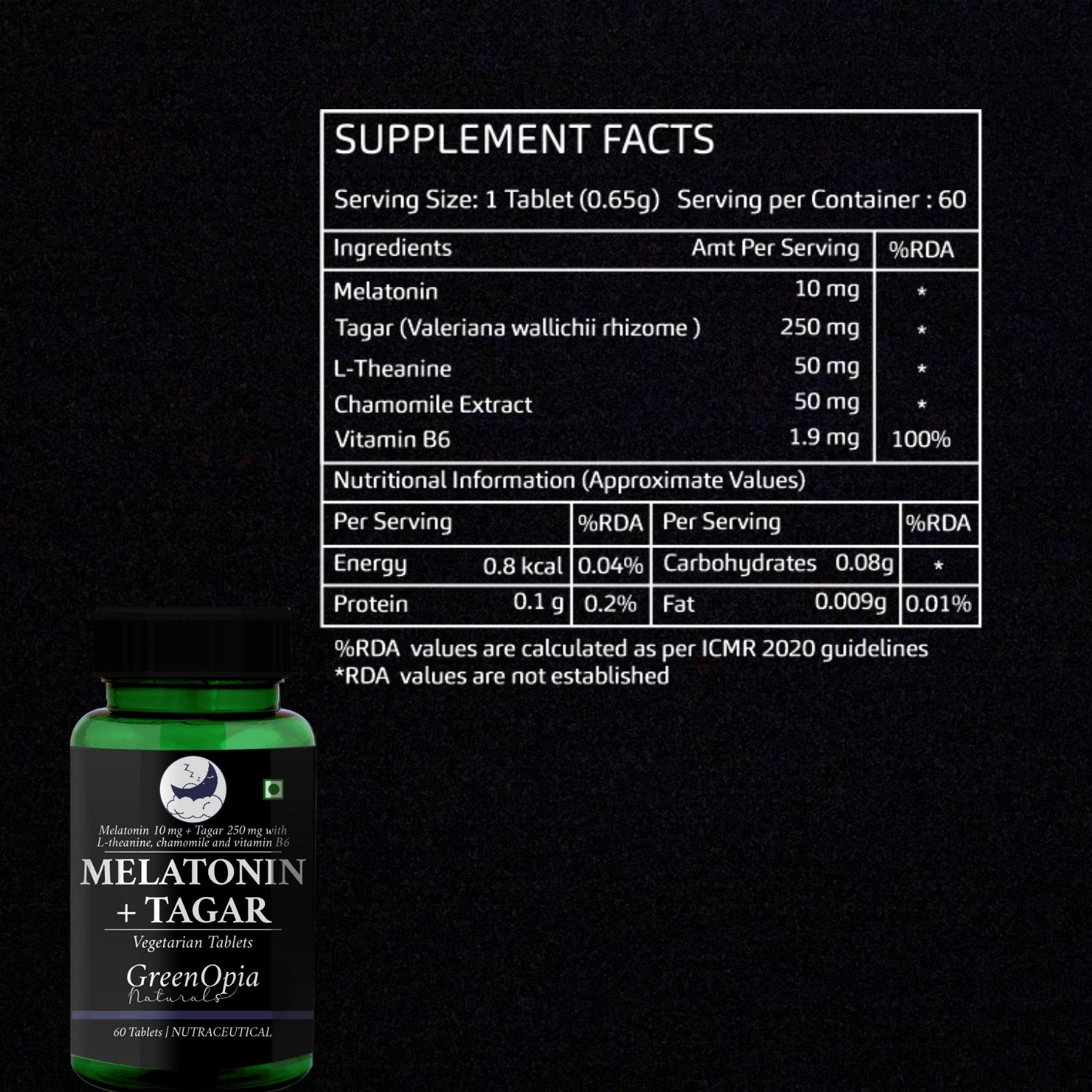 Melatonin with Tagar 60 Vegetarian Tablets