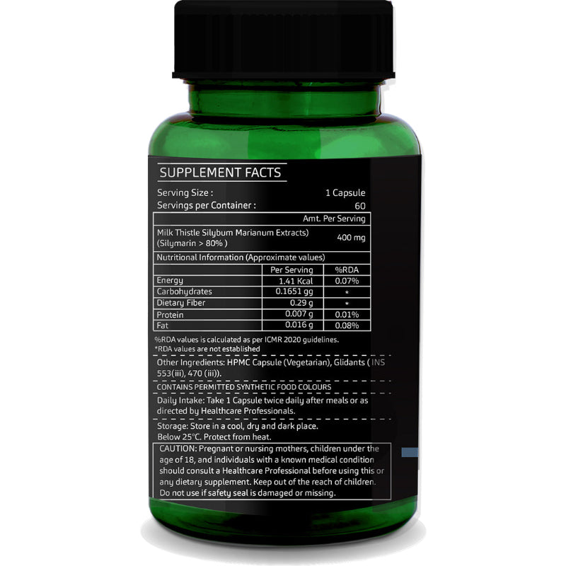 Vegetarian milk thistle capsules with GreenOpia supplement bottle