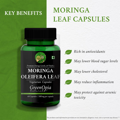 Moringa Oleifera Leaf Capsules – Energy, Immunity &amp; Antioxidant Support | 60 Vegetarian Capsules