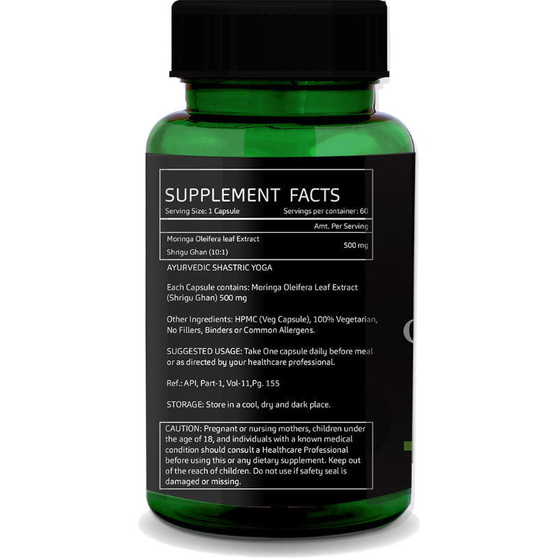GreenOpia Moringa capsules supplement facts and ingredient information panel