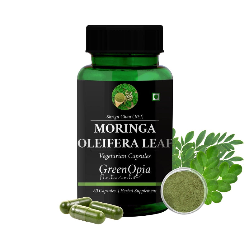 GreenOpia Moringa Oleifera Leaf Capsules bottle with 60 vegetarian capsules for energy, immunity and antioxidant support