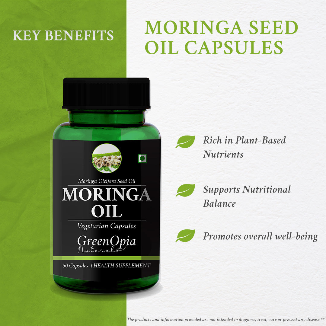 GreenOpia Moringa Seed Oil 60 Liquid Filled Vegetarian Capsules