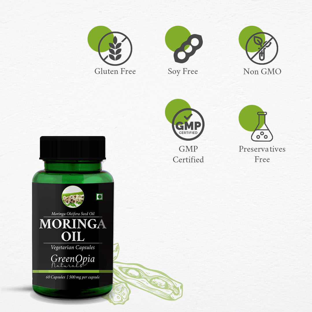 Moringa Seed Oil Capsules – Skin Glow, Hair Strength &amp; Hormonal Balance | 60 Vegetarian Capsules