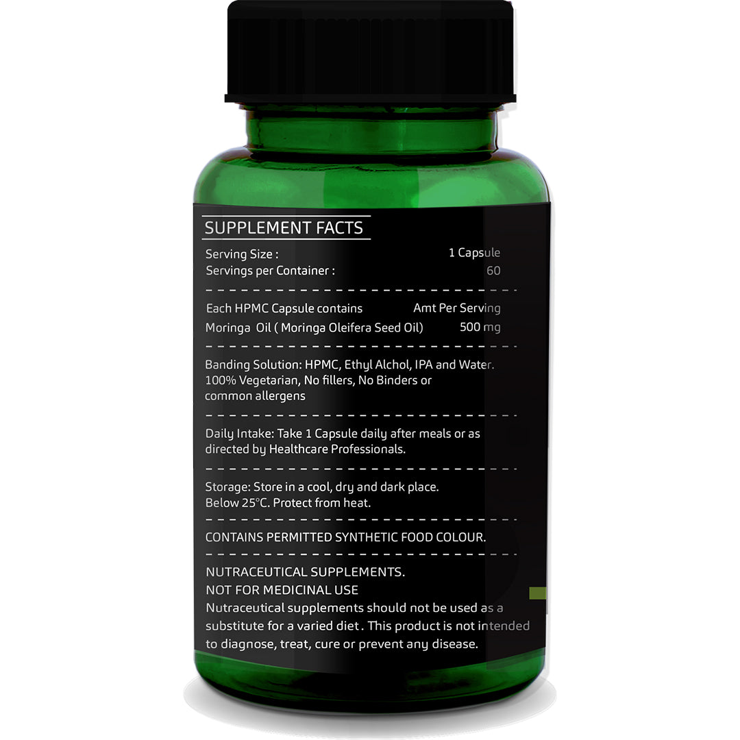 Moringa Seed Oil Capsules – Skin Glow, Hair Strength &amp; Hormonal Balance | 60 Vegetarian Capsules