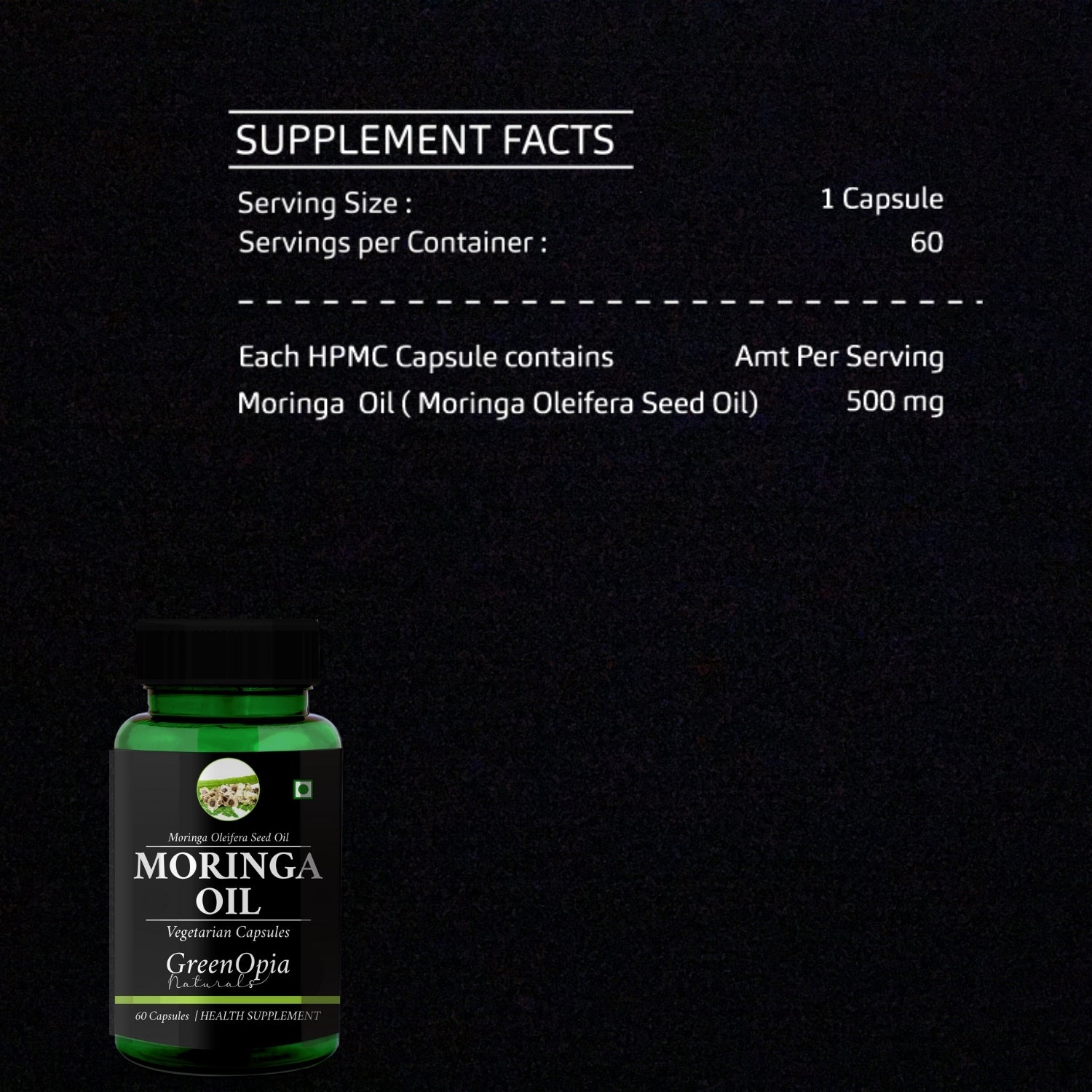 Moringa Seed Oil 60 Liquid Filled Vegetarian Capsules