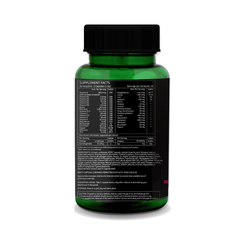 GreenOpia Multivitamins for Women packaging showing 60 vegetarian capsules