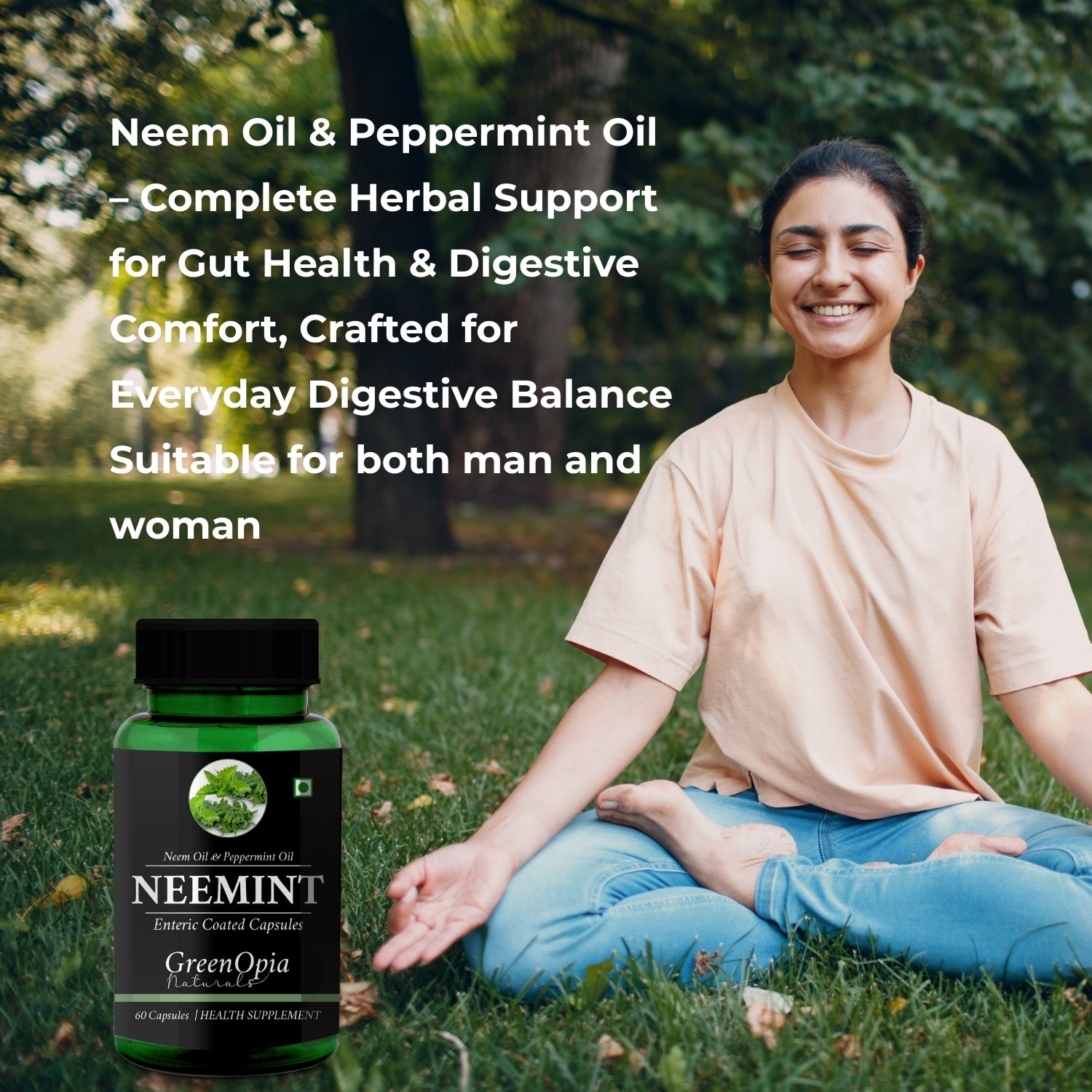 GreenOpia Neem Peppermint 60 Entric Coated Liquid Filled Vegetarian Capsules