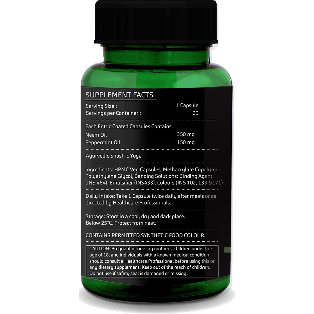 GreenOpia Neem Peppermint 60 Entric Coated Liquid Filled Vegetarian Capsules