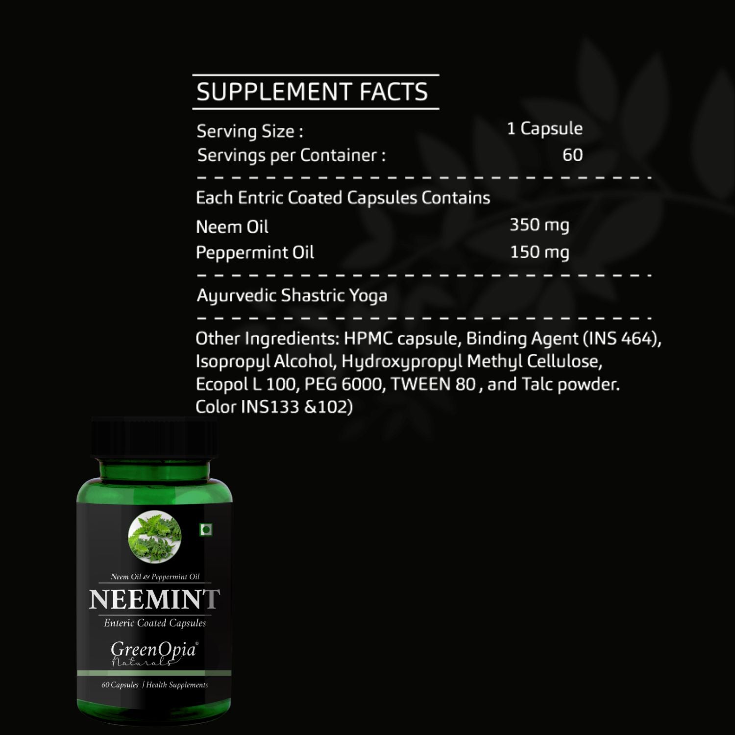 Neem Peppermint 60 Entric Coated Liquid Filled Vegetarian Capsules