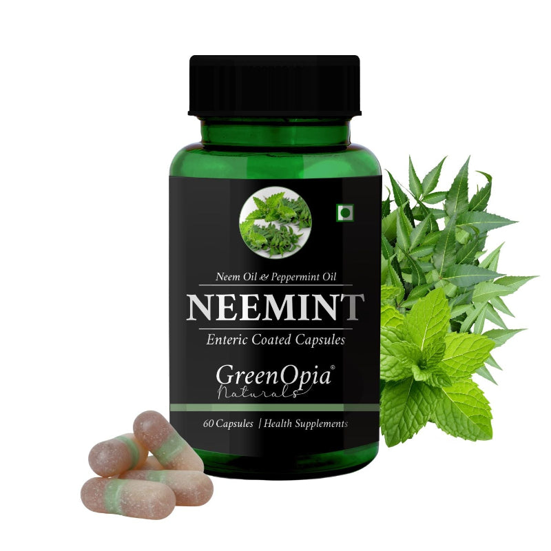 GreenOpia Neem Peppermint Oil Capsules – 60 enteric-coated vegetarian capsules for digestive health support
