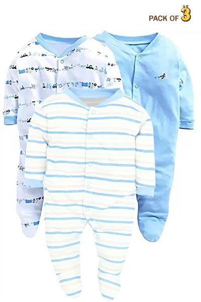 New Born Baby Full Sleeves Rompers Body Suits Jump Suit for Boys and Girls Set of 3 - The Minies