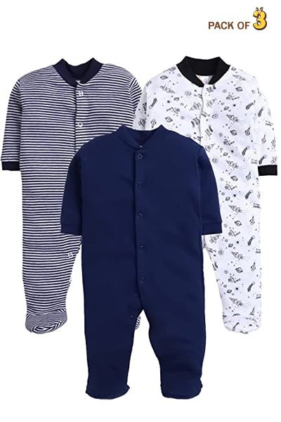 New Born Baby Full Sleeves Rompers Body Suits Jump Suit for Boys and Girls Set of 3 - The Minies