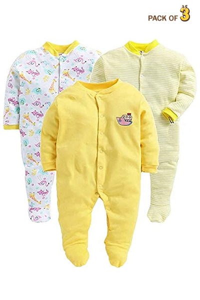 New Born Baby Full Sleeves Rompers Body Suits Jump Suit for Boys and Girls Set of 3 - The Minies