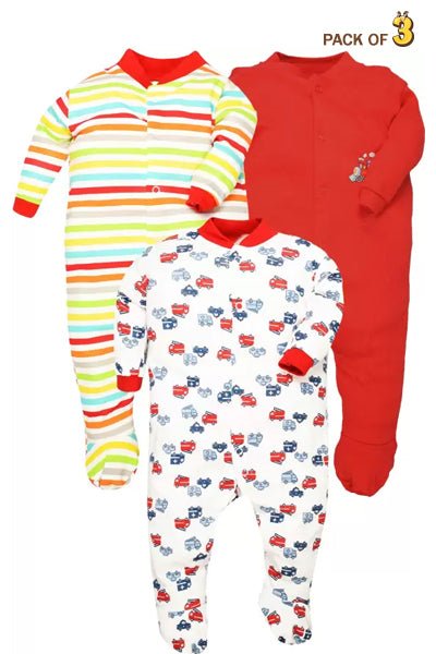 New Born Baby Full Sleeves Rompers Body Suits Jump Suit for Boys and Girls Set of 3 - The Minies