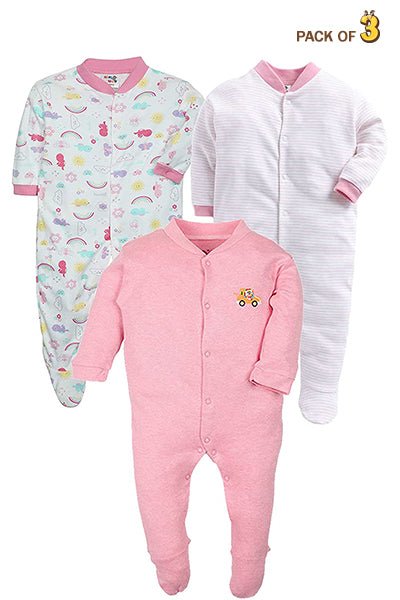 New Born Baby Full Sleeves Rompers Body Suits Jump Suit for Boys and Girls Set of 3 - The Minies