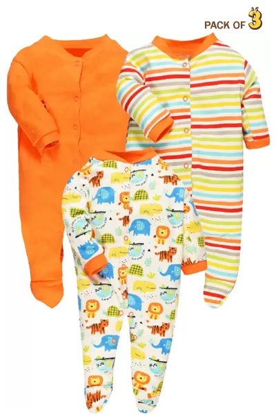 New Born Baby Full Sleeves Rompers Body Suits Jump Suit for Boys and Girls Set of 3 - The Minies