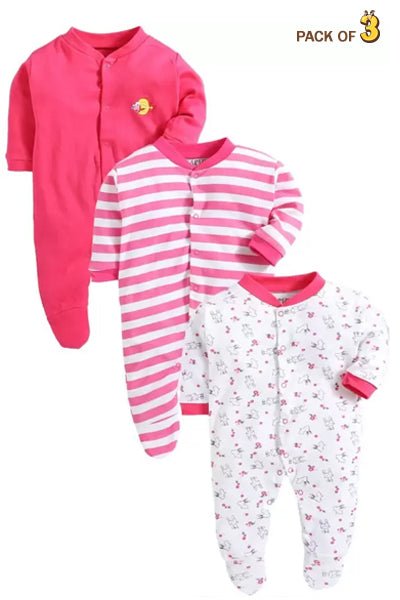 New Born Baby Full Sleeves Rompers Body Suits Jump Suit for Boys and Girls Set of 3 - The Minies