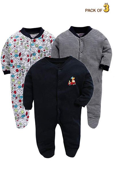 New Born Baby Full Sleeves Rompers Body Suits Jump Suit for Boys and Girls Set of 3 - The Minies