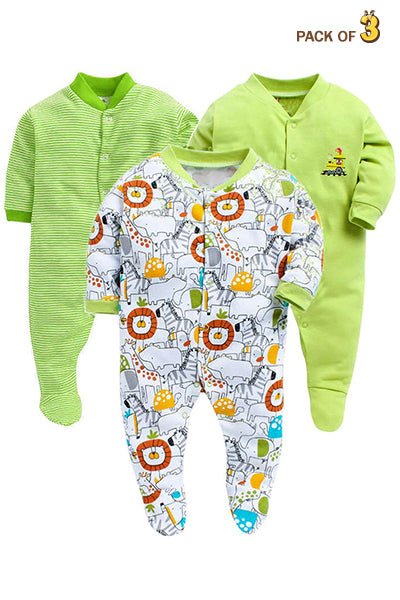 New Born Baby Full Sleeves Rompers Body Suits Jump Suit for Boys and Girls Set of 3 - The Minies