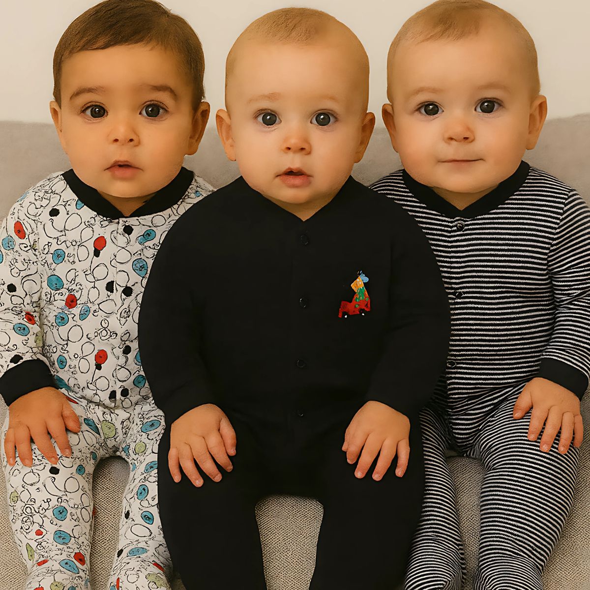 Newborn Baby Full Sleeves Rompers – Unisex Bodysuits/Jumpsuits (Set of 3)