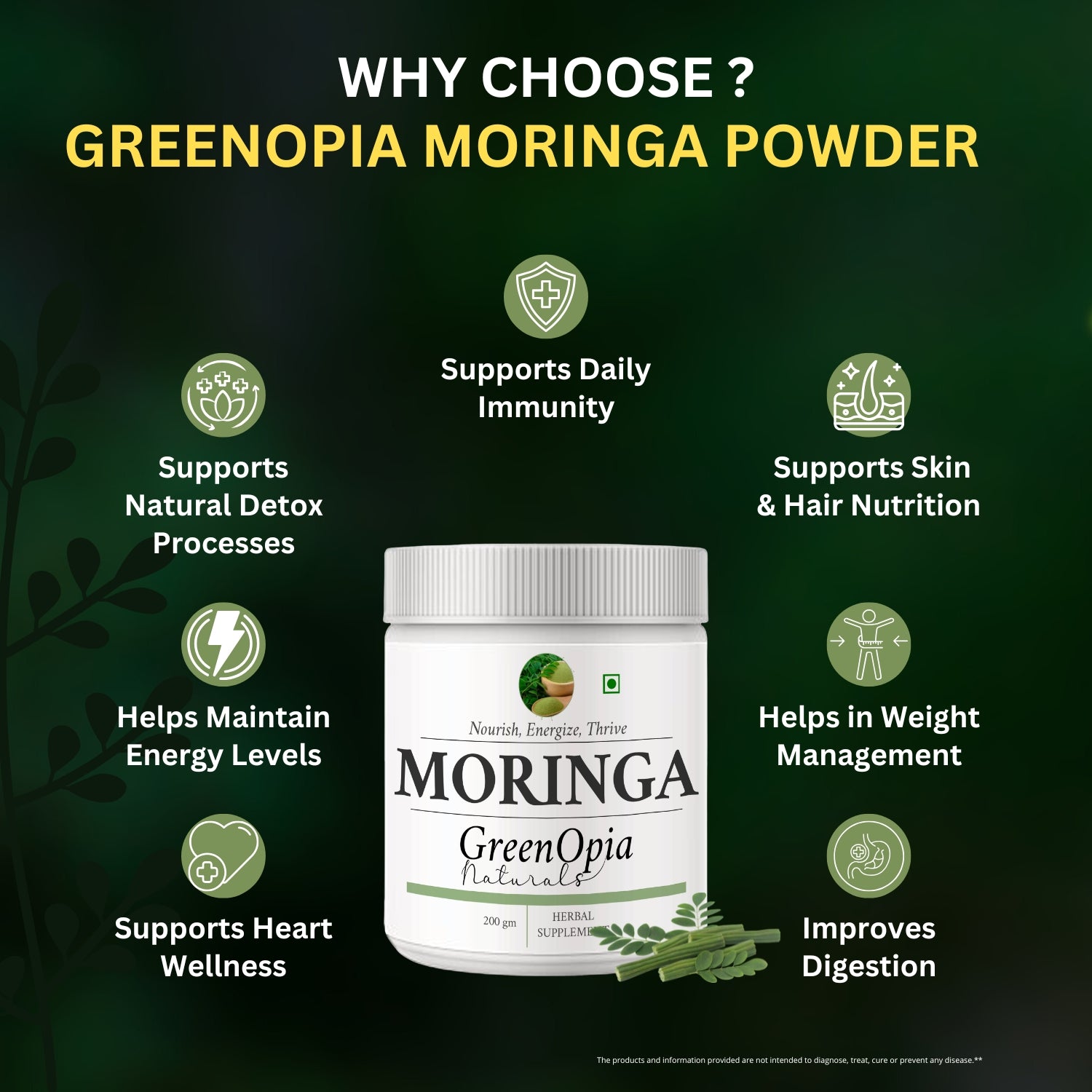 GreenOpia Moringa Leaf Powder – Ayurvedic Superfood for Immunity, Detox & Energy | 200 grams
