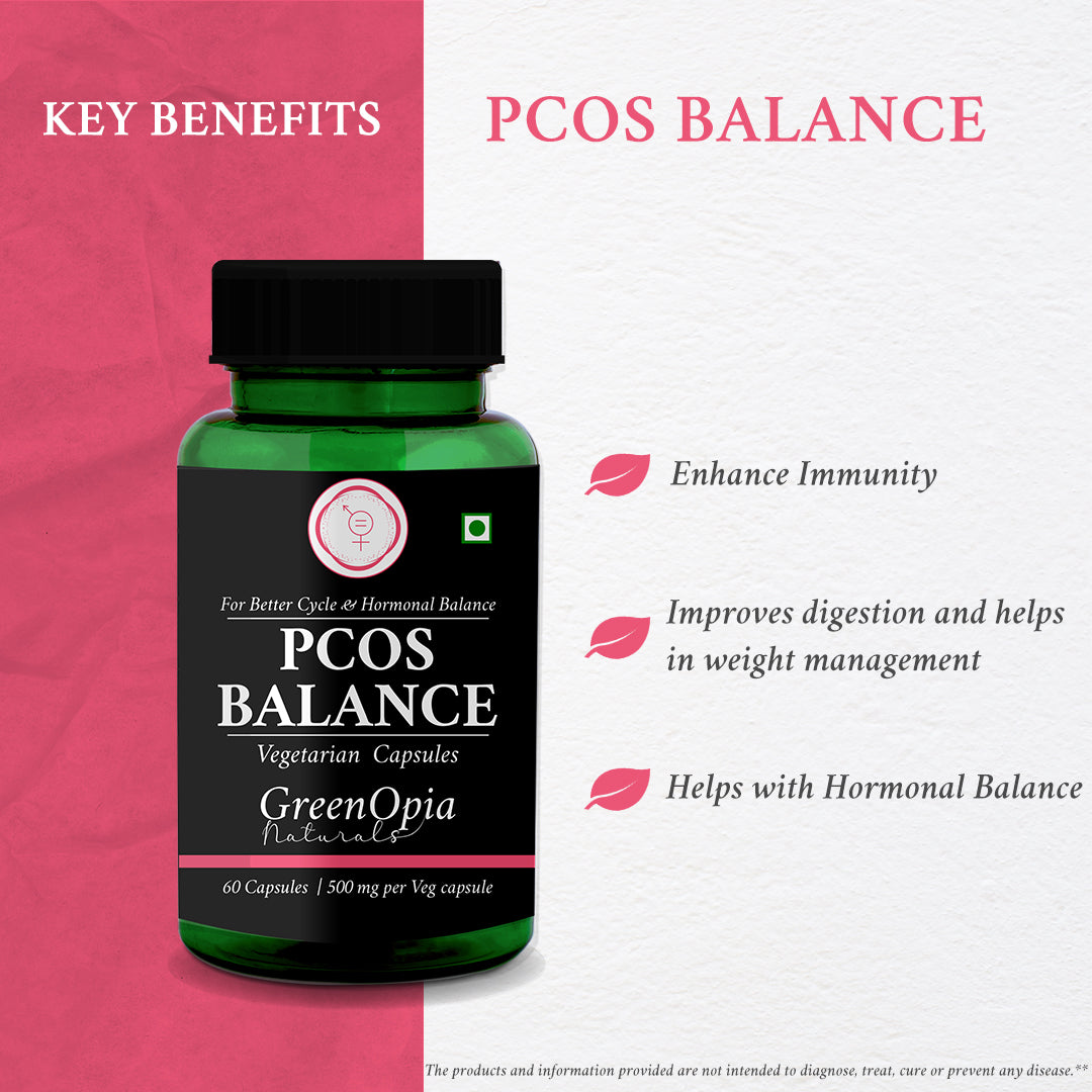 PCOS Balance Capsules – 60 Vegetarian Capsules | Myo-Inositol + Ayurvedic Blend | Menstrual, Hormonal &amp; Sugar Support for Women