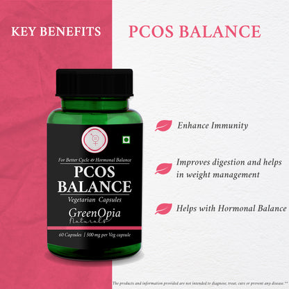 PCOS Balance Capsules – 60 Vegetarian Capsules | Myo-Inositol + Ayurvedic Blend | Menstrual, Hormonal &amp; Sugar Support for Women
