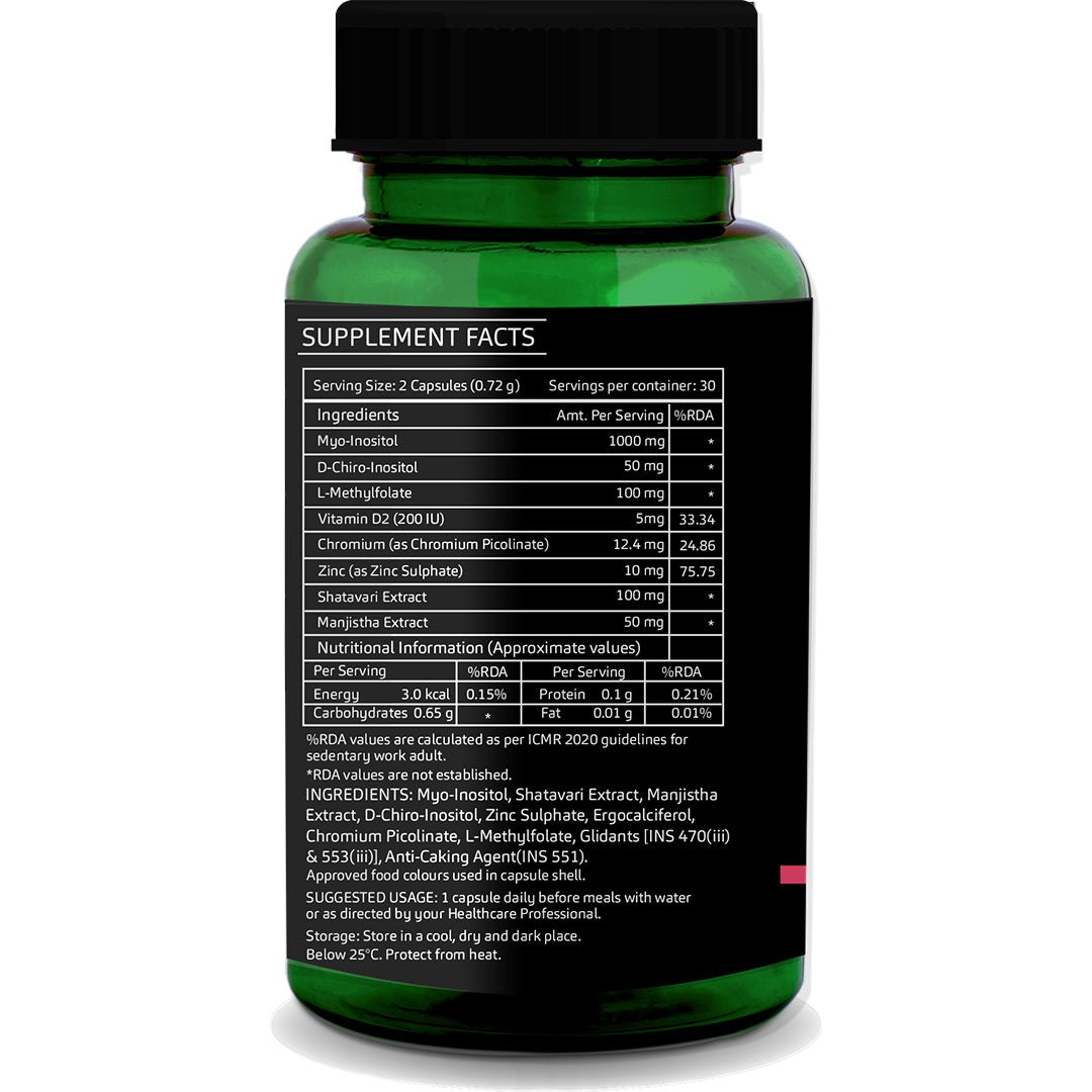 PCOS Balance Capsules – 60 Vegetarian Capsules | Myo-Inositol + Ayurvedic Blend | Menstrual, Hormonal &amp; Sugar Support for Women