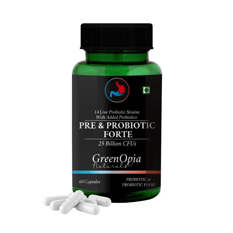 GreenOpia Pre and Probiotics Forte 60 Vegetarian Capsules for gut health, digestion and immunity support