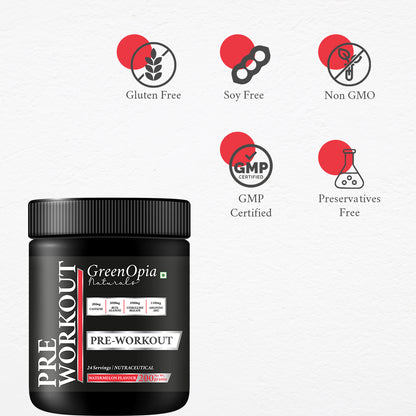 Pre Workout – Watermelon Flavour | 250g | Energy &amp; Performance Booster for Gym &amp; Training | Vegan, No Sugar