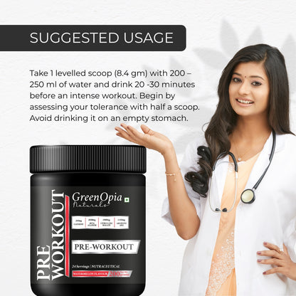 Pre Workout – Watermelon Flavour | 250g | Energy &amp; Performance Booster for Gym &amp; Training | Vegan, No Sugar