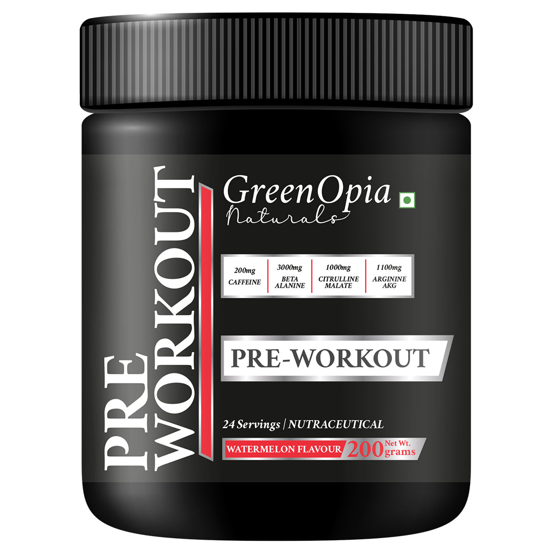 Pre Workout – Watermelon Flavour | 250g | Energy &amp; Performance Booster for Gym &amp; Training | Vegan, No Sugar