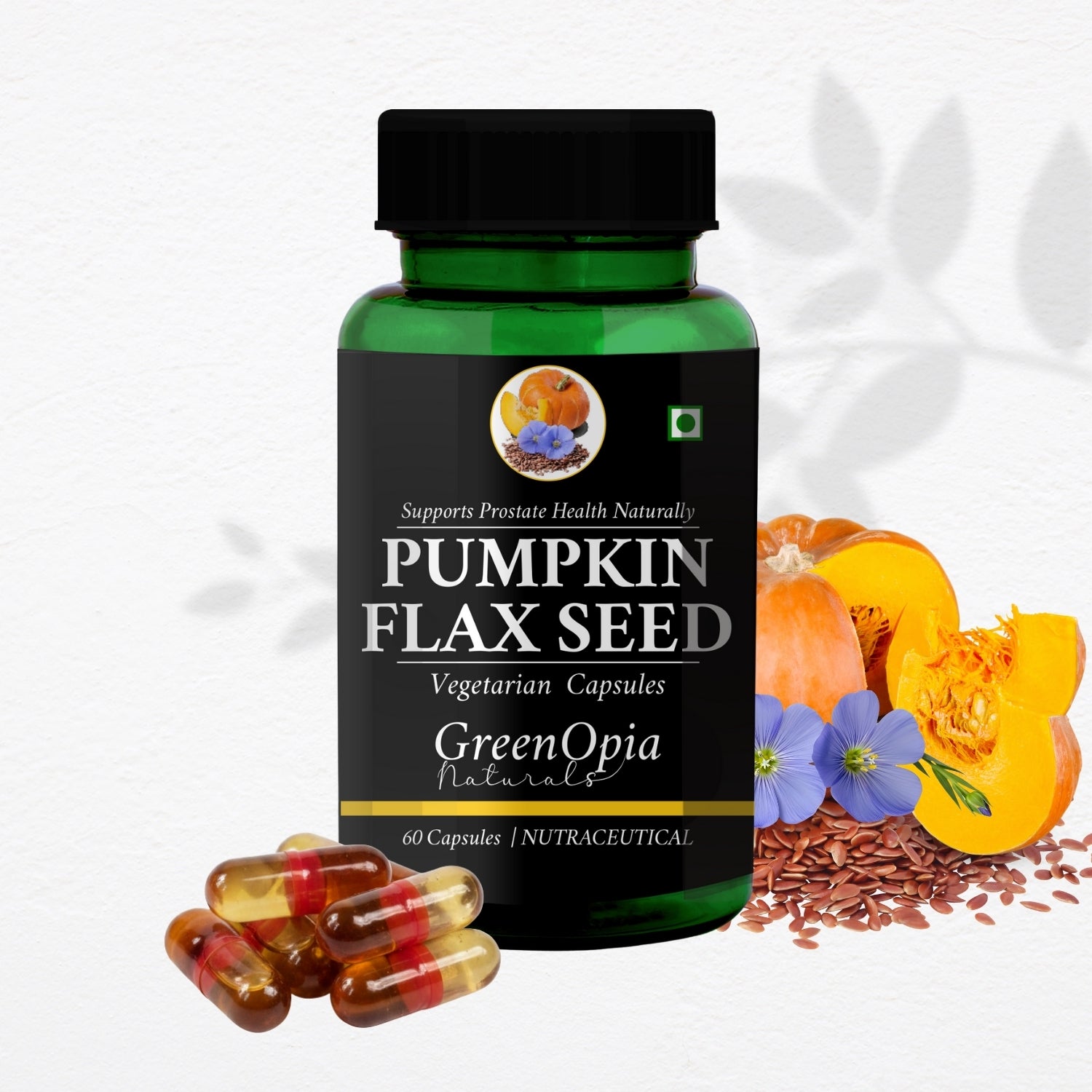 GreenOpia Pumpkin Flaxseed 60 Liquid Filled Vegetarian Capsules