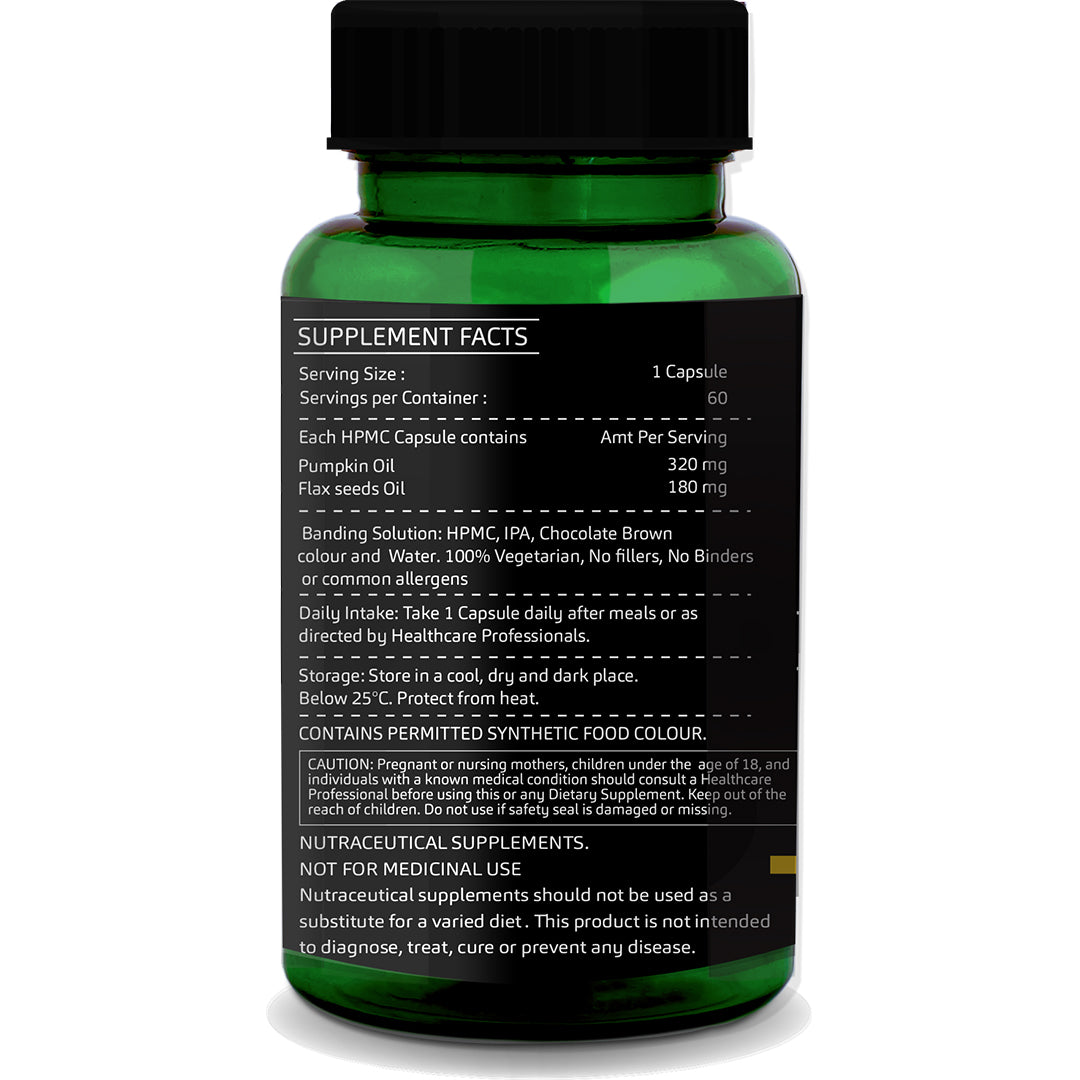 Pumpkin Flaxseed Capsules – 60 Vegetarian Capsules | Omega 3-6 Support for Prostate, Heart &amp; Hormonal Health