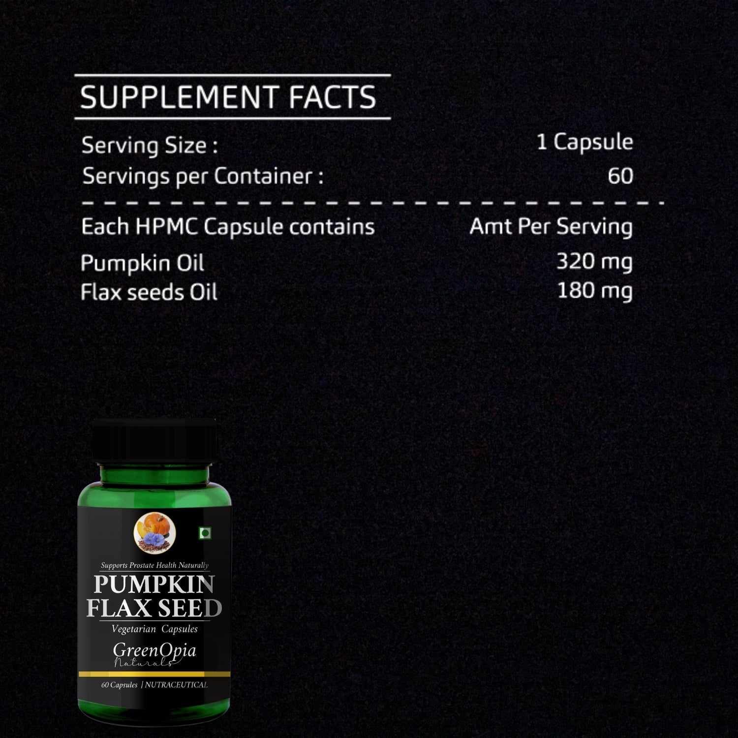 GreenOpia Pumpkin Flaxseed 60 Liquid Filled Vegetarian Capsules