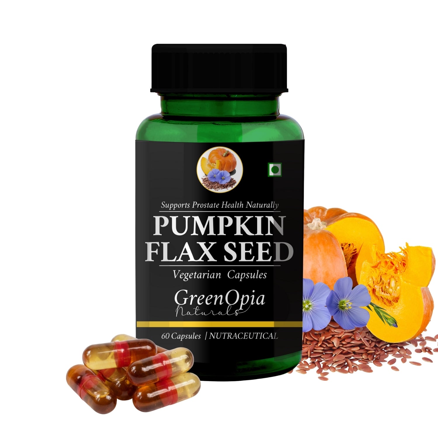 GreenOpia Pumpkin Flaxseed 60 Liquid Filled Vegetarian Capsules