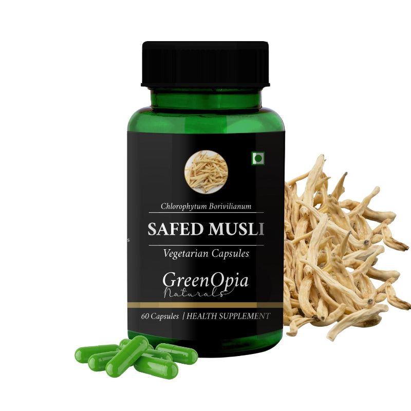 GreenOpia Safed Musli Extract Capsules 500mg – 60 Vegetarian Capsules for Energy, Stamina and Immunity