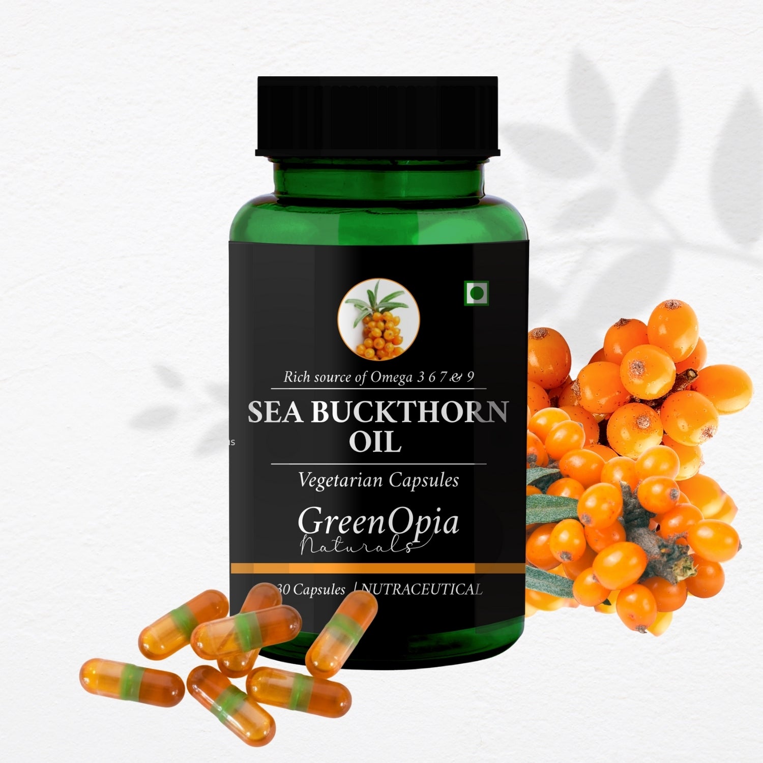 GreenOpia Sea Buckthorn Oil 30 Liquid Filled Vegetarian Capsules