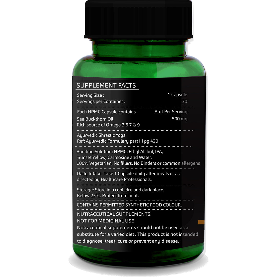 Sea Buckthorn Oil – 30 Vegetarian Capsules | Omega 3, 6, 7, 9 for Skin Glow, Heart &amp; Immune Health
