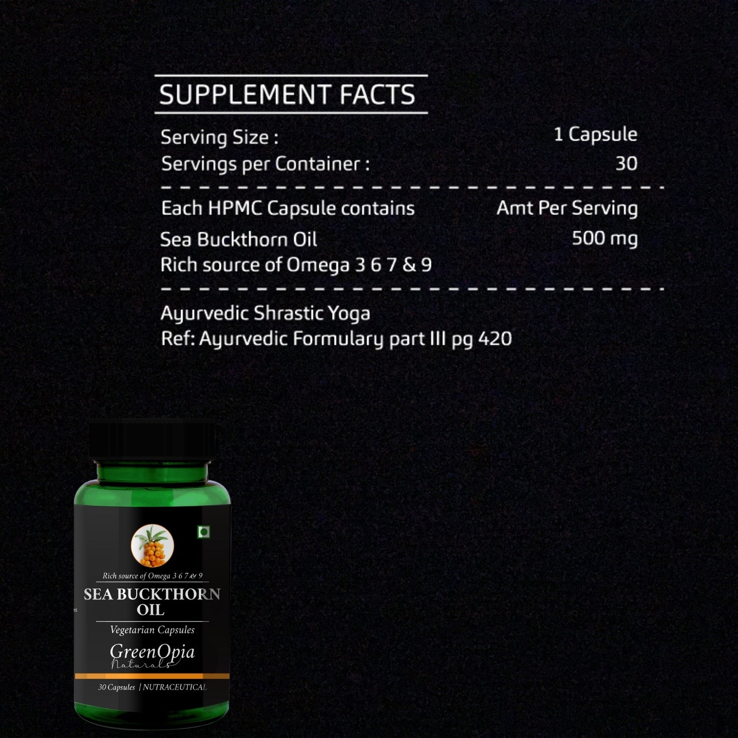 GreenOpia Sea Buckthorn Oil 30 Liquid Filled Vegetarian Capsules