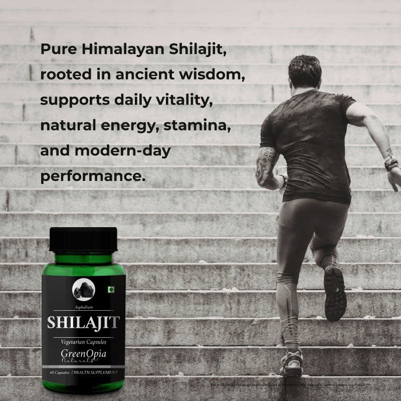 GreenOpia Shilajit supplement bottle showing product label and packaging