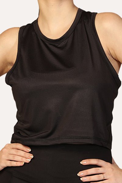Model wearing Greenopia crop top close view