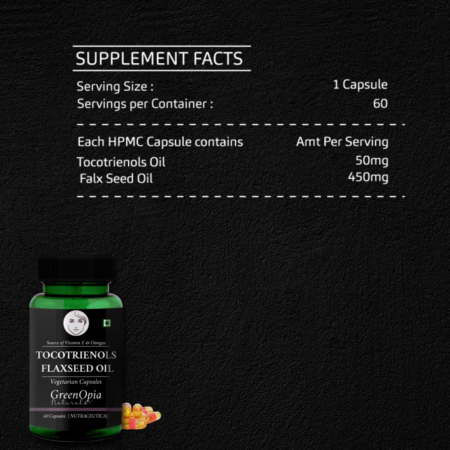 GreenOpia Tocotrienols + Flaxseed Oil 60 Liquid Filled Vegetarian Capsules