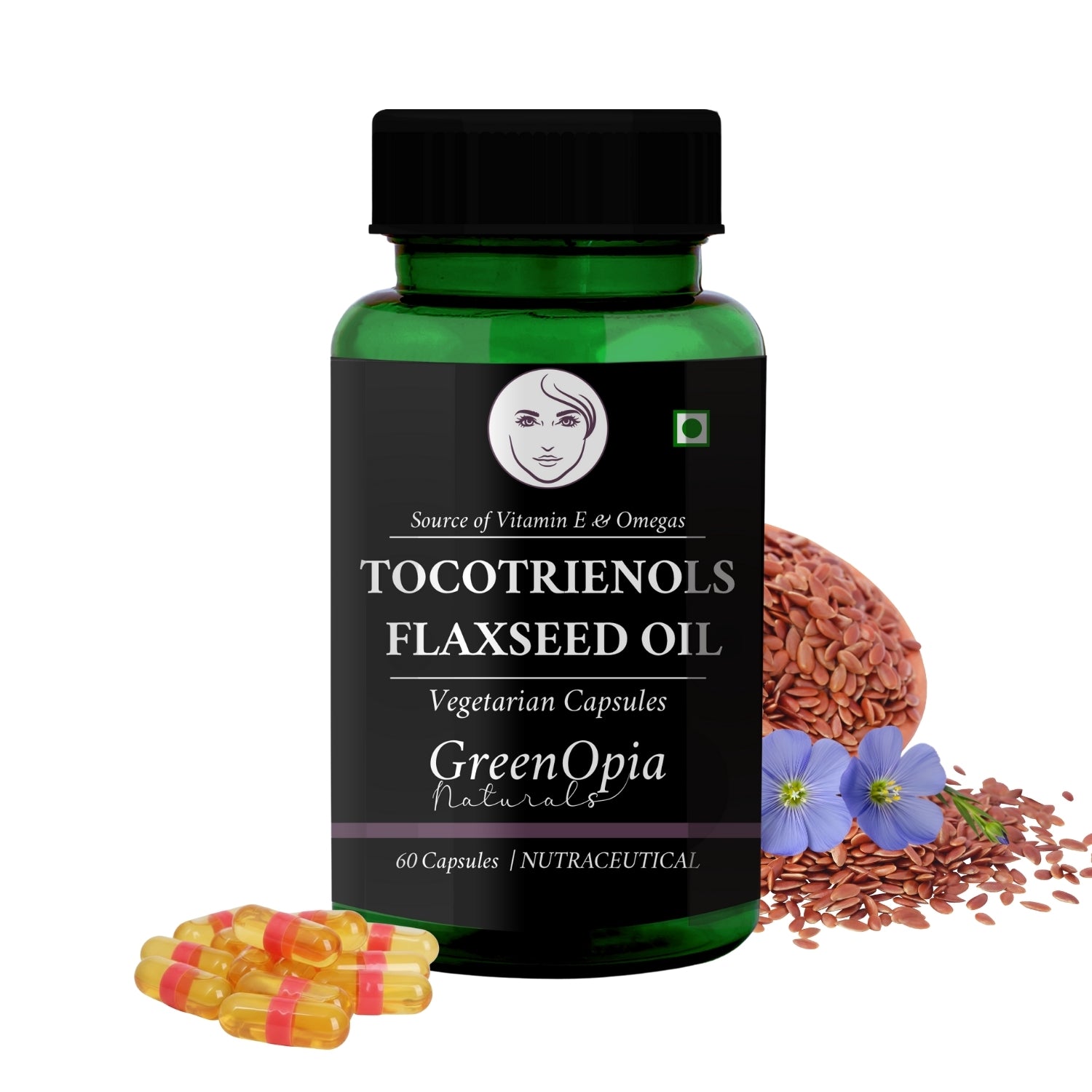 GreenOpia Tocotrienols + Flaxseed Oil 60 Liquid Filled Vegetarian Capsules