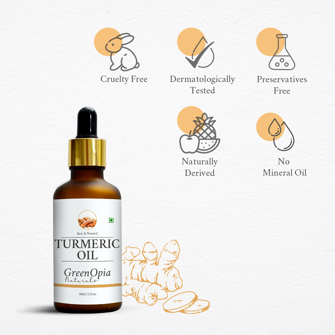 GreenOpia Turmeric Oil – 60ml | Pure Ayurvedic Oil for Skin Glow, Acne, Hair & Joint Pain Relief | Cold-Pressed & Chemical-Free