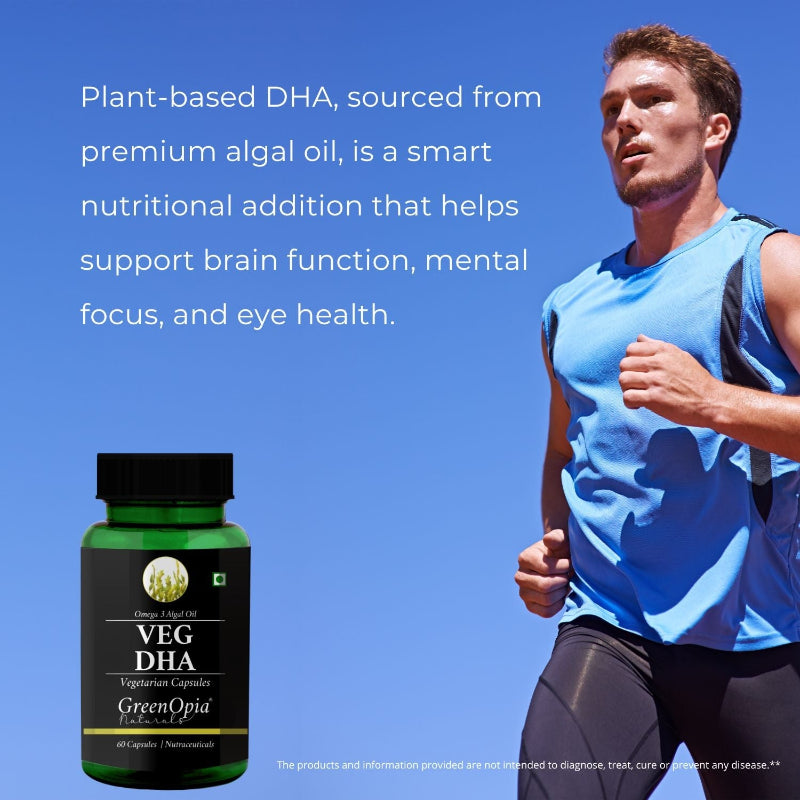 GreenOpia Vegetarian DHA Omega-3 from algal oil supplement packaging and bottle
