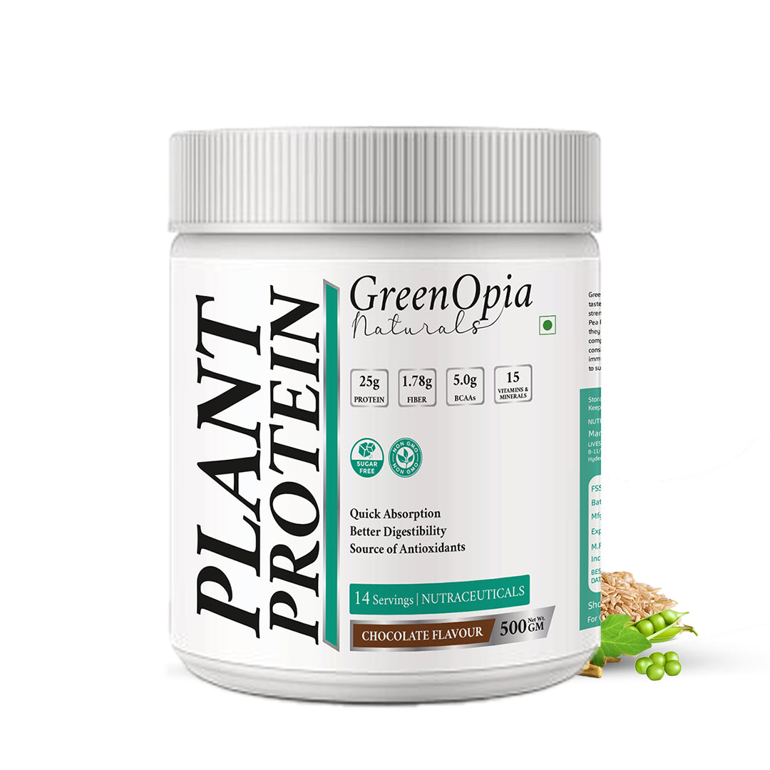 GreenOpia Plant Protein – Chocolate Flavour | 500g | 24g Plant-Based Protein | Dairy-Free, Gluten-Free, Gut Friendly