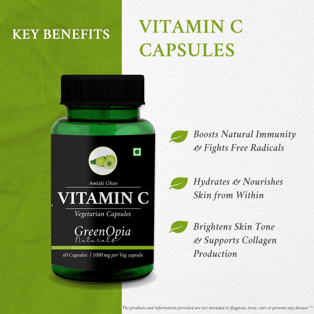 Natural Vitamin C Capsules – 500mg Amla Extract | 60 Vegetarian Capsules | Immunity, Skin Glow &amp; Antioxidant Support