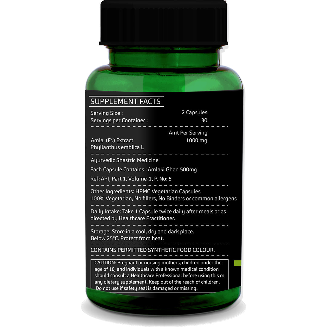 Natural Vitamin C Capsules – 500mg Amla Extract | 60 Vegetarian Capsules | Immunity, Skin Glow &amp; Antioxidant Support