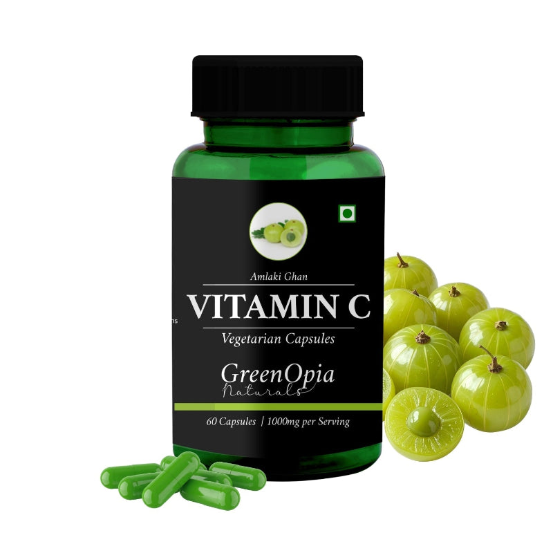 GreenOpia Amla Vitamin C capsules bottle showing 500 mg natural vitamin C